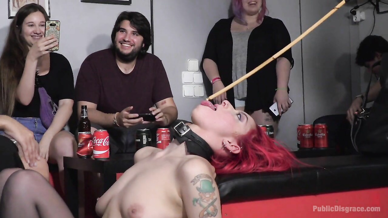 Tiny redhead whore disgraced and publicly fucked hard!